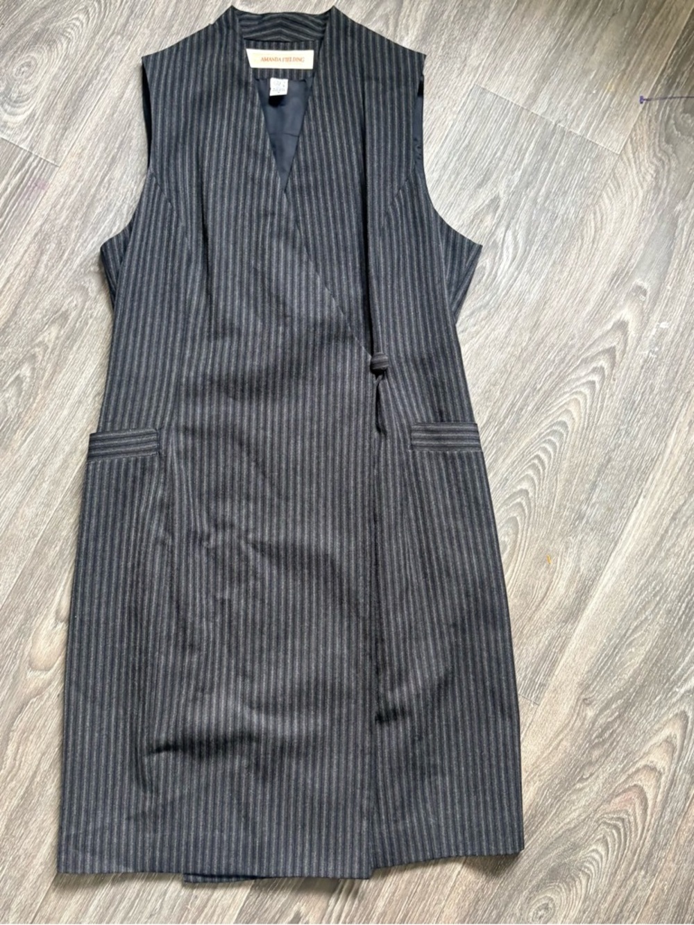 VTG Amanda fielding pin stripe black wrap wool dress